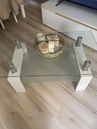 Mesa de centro cristal y metal