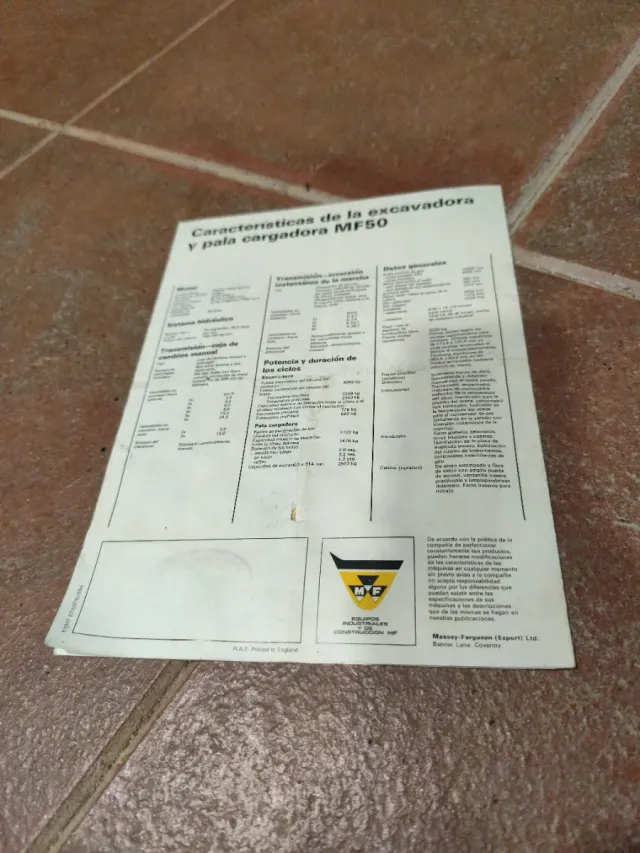 Masey Ferguson 50 Excavadora catalogo