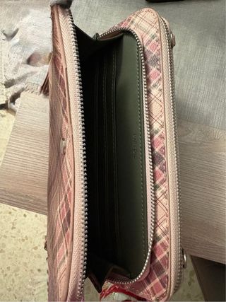 Monedero mujer cuadros rosa y morado