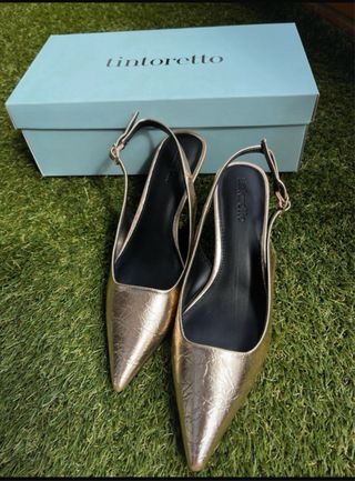 Zapatos Tacon Tintoretto Talla 35 Dorados