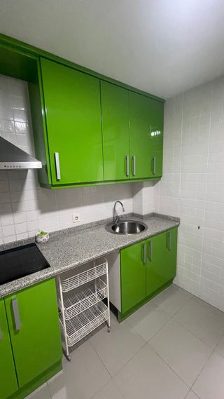 Muebles de cocina verdes y grises