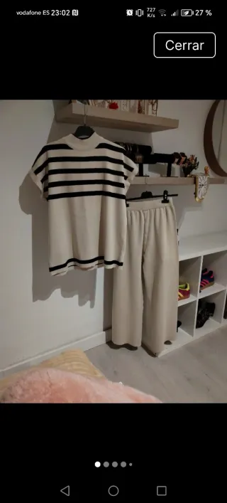 Conjunto punto beige y negro talla única