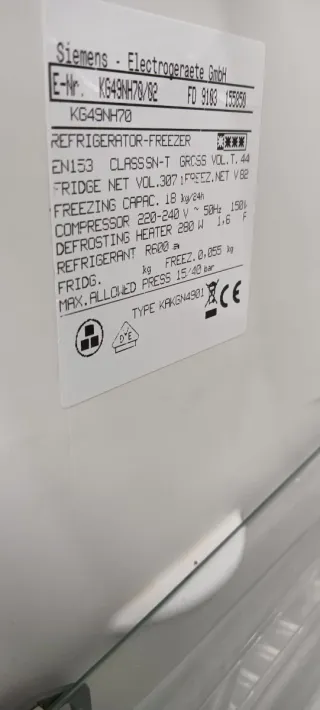 Nevera Combi Siemens Acero Inoxidable 200 x 70 cm