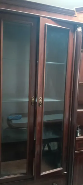 Armario de salón de madera y cristal