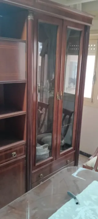 Armario de salón de madera y cristal