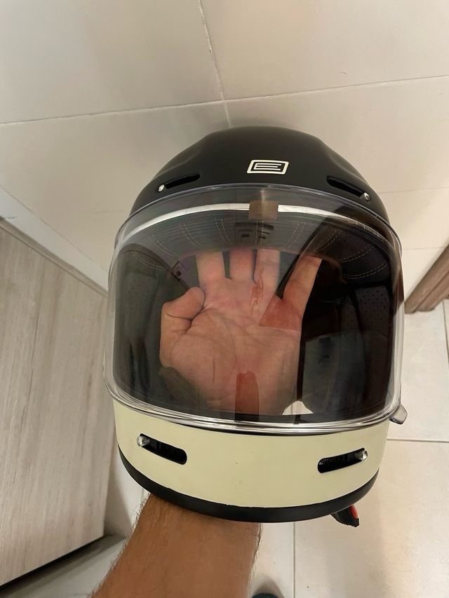 Casco Moto Retro Negro y Naranja talla M