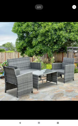 Conjunto Muebles Ratán Gris y Cristal