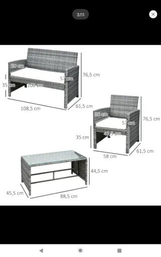 Conjunto Muebles Ratán Gris y Cristal