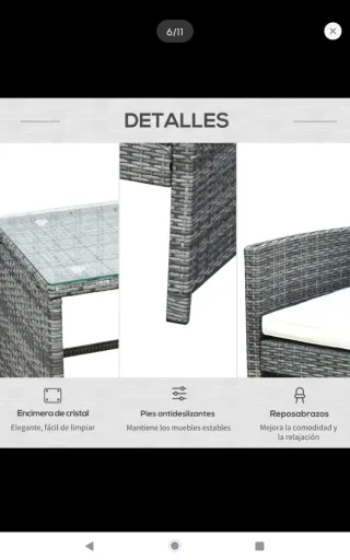 Conjunto Muebles Ratán Gris y Cristal