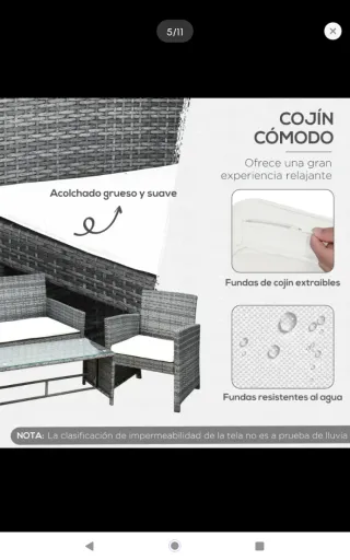 Conjunto Muebles Ratán Gris y Cristal