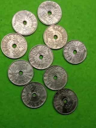 10 Monedas 25 Cts de 1937. Excelente estado