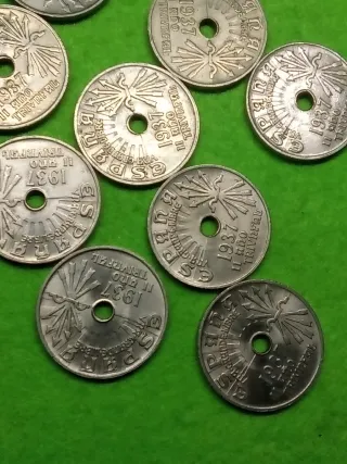 10 Monedas 25 Cts de 1937. Excelente estado