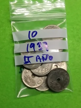 10 Monedas 25 Cts de 1937. Excelente estado
