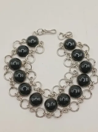 Parure Argento 925 Onice Anello Bracciale Orecchin