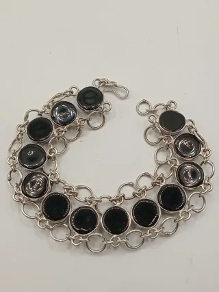 Parure Argento 925 Onice Anello Bracciale Orecchin