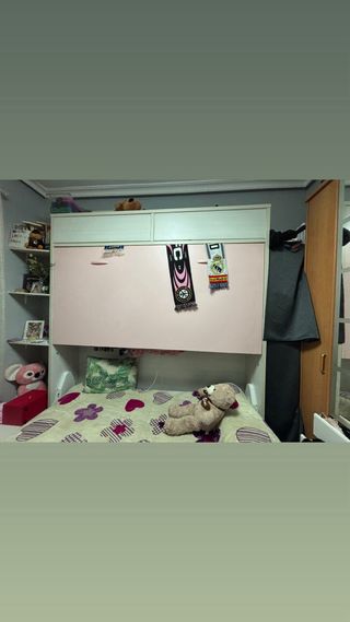 Cama Abatible Rosa y Azul.