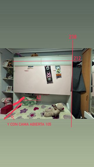 Cama Abatible Rosa y Azul.