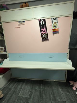 Cama Abatible Rosa y Azul.