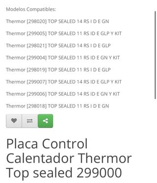 Placa Control Calentador Thermor Top sealed 299000