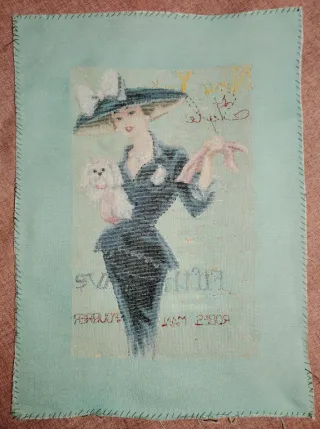 Cuadro bordado punto de cruz mujer