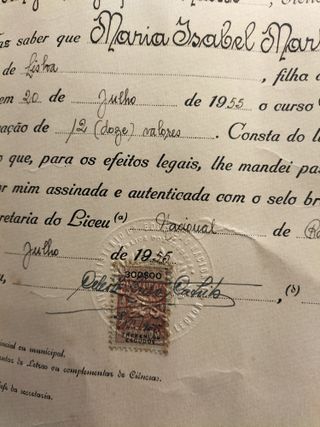 Diploma Liceu Nacional Rainha Dona Leonor 1955
