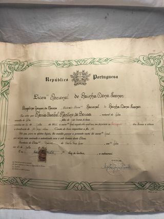 Diploma Liceu Nacional Rainha Dona Leonor 1955