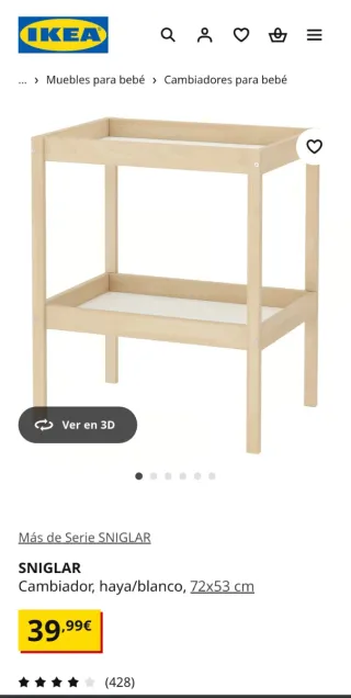 Cambiador bebé Ikea Sniglar madera/blanco