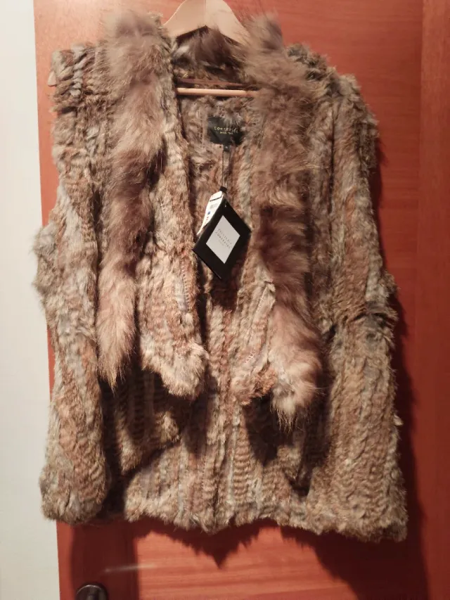 Chaleco pelo conejo auténtico marrón multicolor