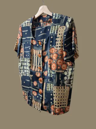 Conjunto Retrô Chic Forrado Estampa Geométrica