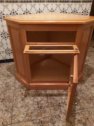 Mueble Rinconera Madera y Cristal