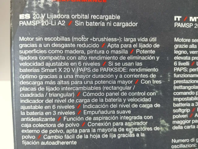 Lijadora Orbital Recargable PARKSIDE 20V