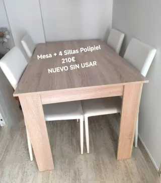 Mesa extensible + 4 Sillas Polipiel Nuevo sin usar
