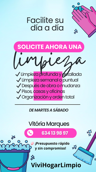 Limpieza de hogar, oficinas, hoteles, fin de obras