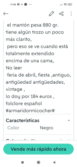 Mantón de Manila antiguo negro con flecos