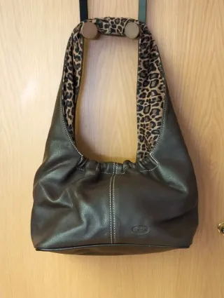 Bolso piel marrón forro leopardo