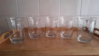 5 VASOS CRISTAL SOPLADO VINTAGE AÑOS 60