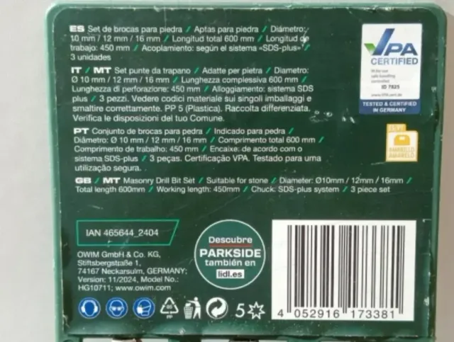 600mm Brocas Largas PARKSIDE