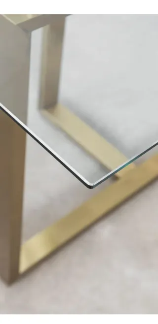 Mesa de comedor cristal y metal dorado