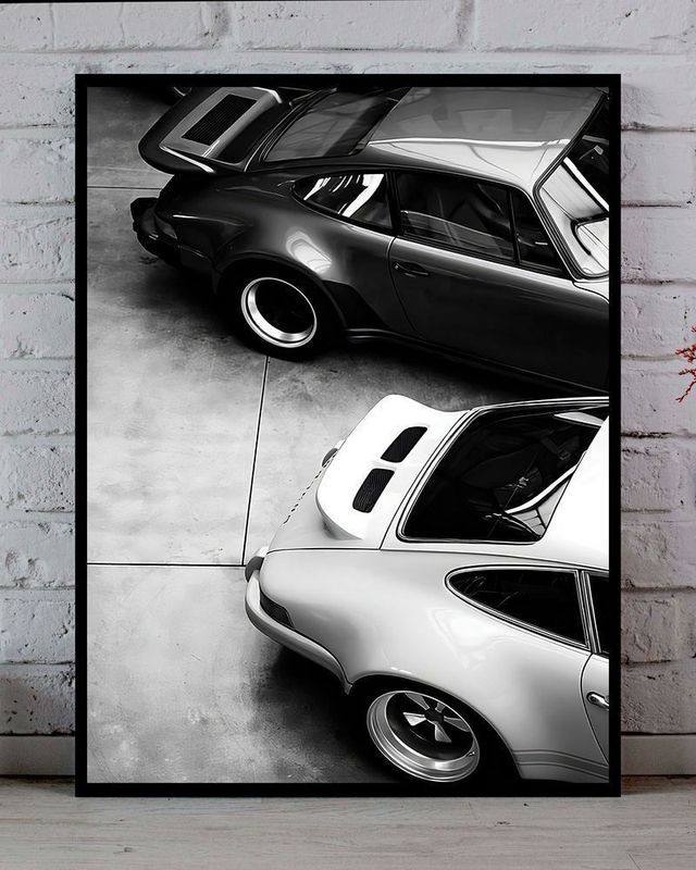 Cuadro con lamina de Porsche en blanco y negro