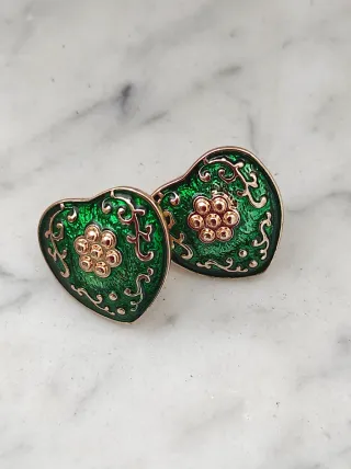 Orecchini Cuore Verde Dettagli Oro