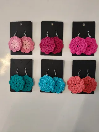 Pendientes Crochet Flor Hechos a Mano