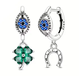 Pendientes Plata Ojo Turco Trébol Herradura