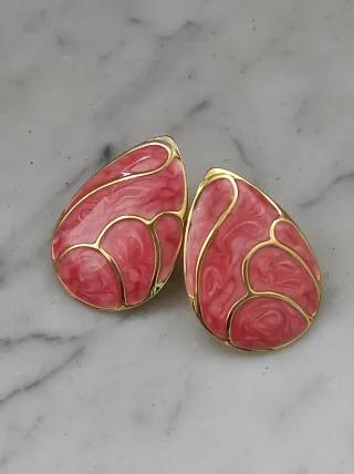 Orecchini a goccia smalto oro e arancio rosato