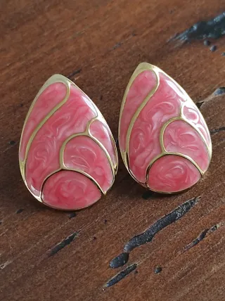 Orecchini a goccia smalto oro e arancio rosato