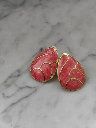 Orecchini a goccia smalto oro e arancio rosato