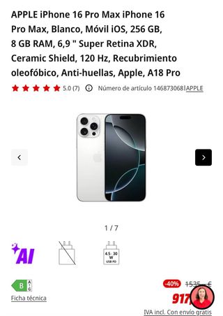 iPhone 16 Pro Max Blanco 256GB