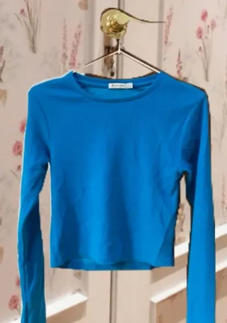 Top azul manga larga básico
