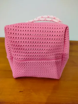 Bolso cubo nylon de mano, rosa