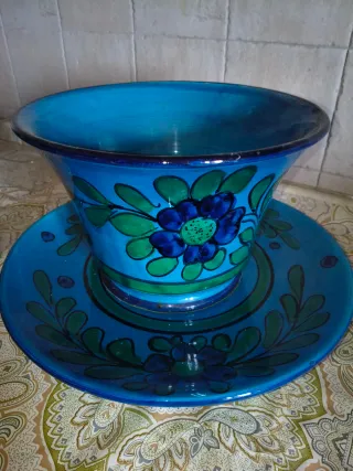 Vaso decorativo floreale blu e verde