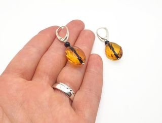 Pendientes Ámbar Miel Facetado Plata 925